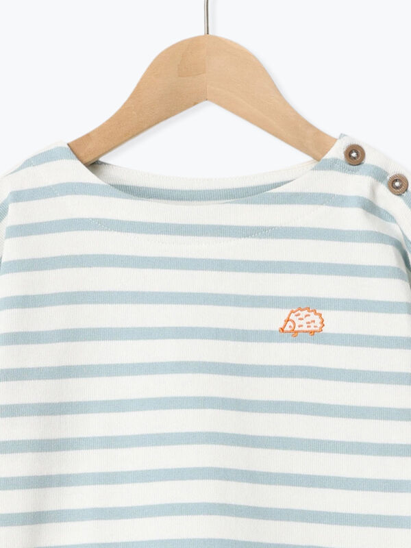 セール】 ハリネズミ刺繍ボーダーカットソー（オレンジ/ミント