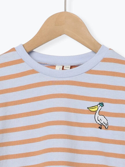 【吸水速乾】ペリカン刺繍ボーダー7分袖Tシャツ（グリーン/サックスブルー）｜Samansa Mos2 Lagom（KIDS）（サマンサモスモス ラーゴム）通販