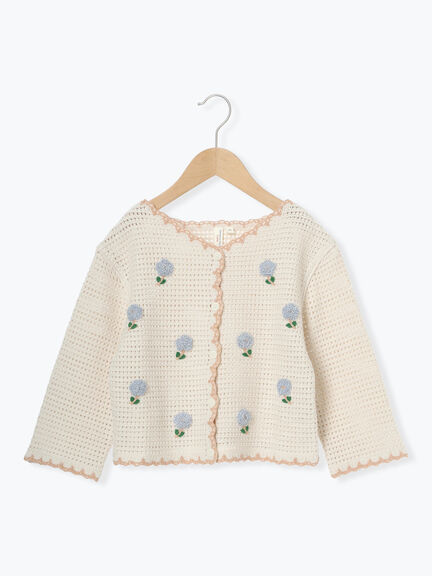 セール】 花刺繍透かし編みニットカーディガン（ベージュ/キナリ
