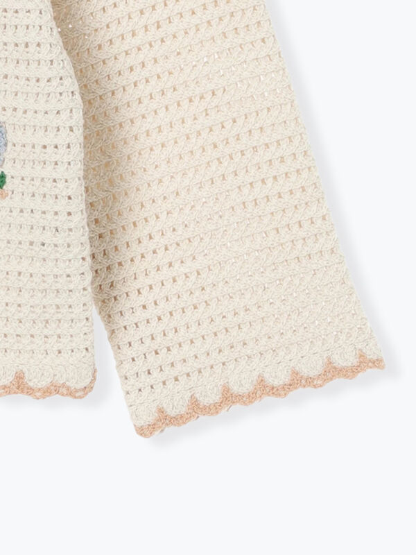 セール】 花刺繍透かし編みニットカーディガン（ベージュ/キナリ
