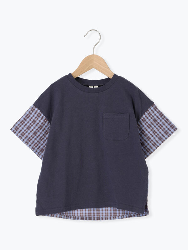 サッカーチェック切替Tシャツ(セットアップ可)（オレンジ/ブルー）｜Samansa Mos2 Lagom（KIDS）（サマンサモスモス ラーゴム）通販