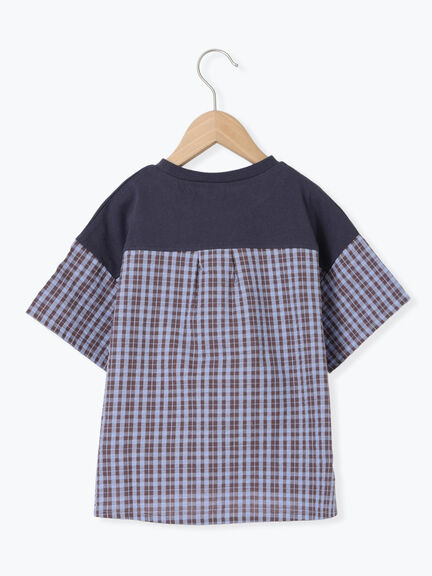 サッカーチェック切替Tシャツ(セットアップ可)（オレンジ/ブルー）｜Samansa Mos2 Lagom（KIDS）（サマンサモスモス ラーゴム）通販