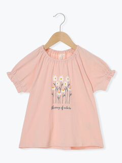 【吸水速乾】お花プリントパフスリーブTシャツ