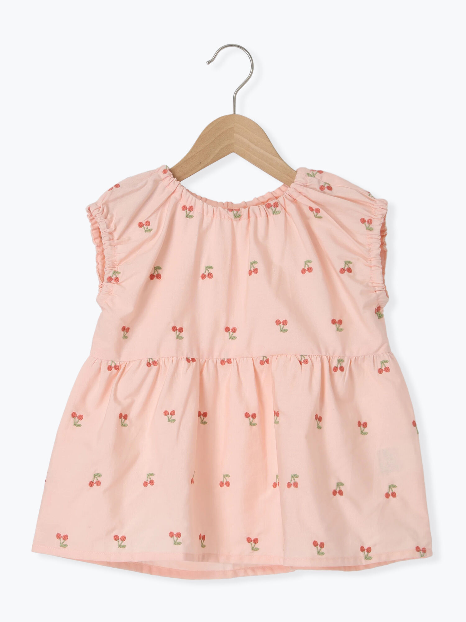 セール】 チェリー刺繍ノースリブラウス（オフホワイト/ピンク