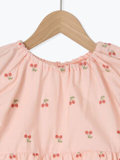 セール】 チェリー刺繍ノースリブラウス（オフホワイト/ピンク