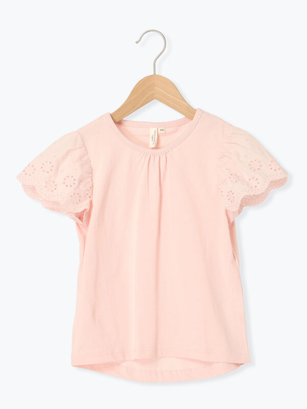 【吸水速乾】袖レースTシャツ（ピンク/キナリ）｜Samansa Mos2 Lagom（KIDS）（サマンサモスモス ラーゴム）通販