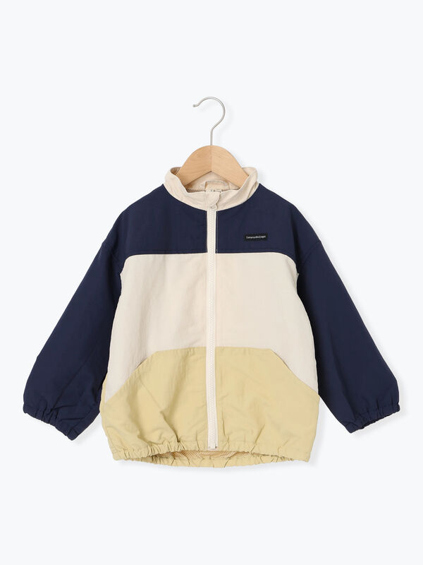 美品　evameva コットン　ブルゾン　モスグリーン 撥水】配色ウィンドブレーカー（グリーン/ネイビー/アウター