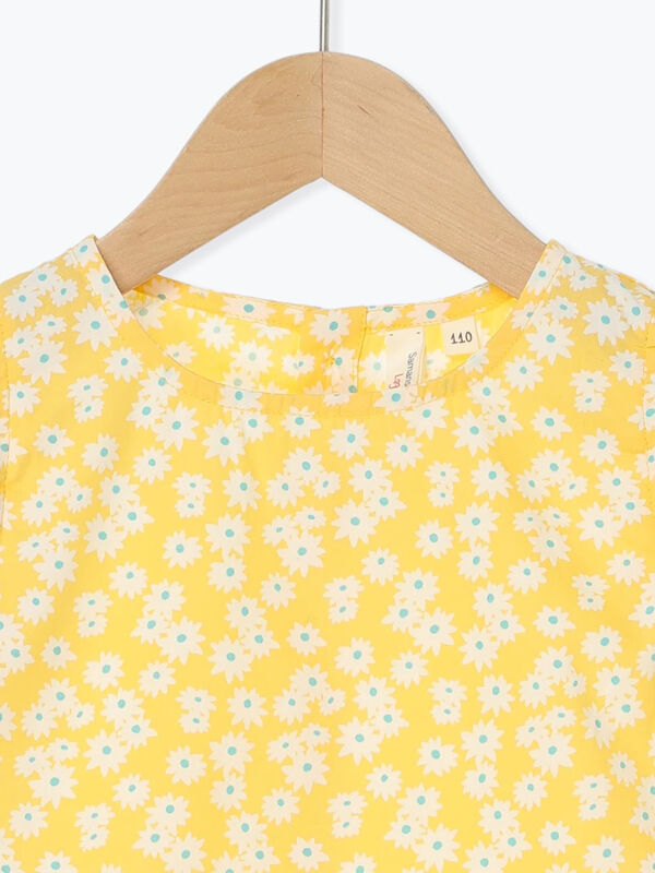 セール】 小花柄肩フリルブラウス(セットアップ可)（イエロー/ブルー