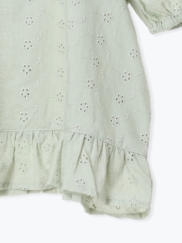 セール】 フラワー刺繍パフスリーブブラウス（ミント/パープル