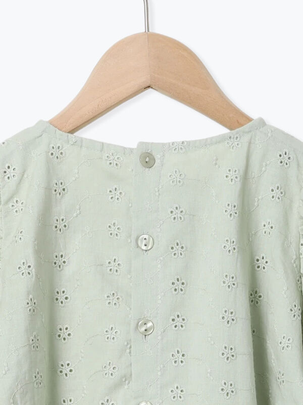 セール】 フラワー刺繍パフスリーブブラウス（ミント/パープル