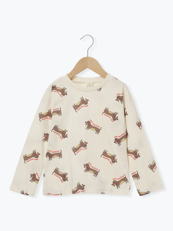 セール】 ダックスフンド総柄ロンT（ターコイズブルー/キナリ/トップス