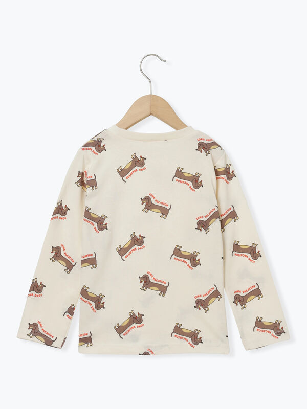 セール】 ダックスフンド総柄ロンT（ターコイズブルー/キナリ/トップス