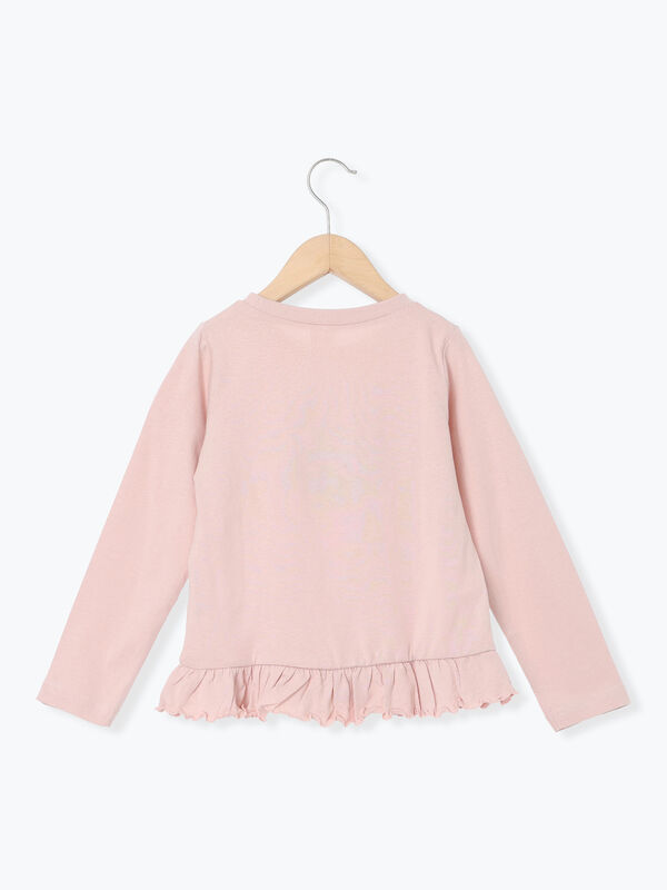 セール】 イヌさがら刺繍裾フリルロンT（ピンク/イエロー/トップス/T