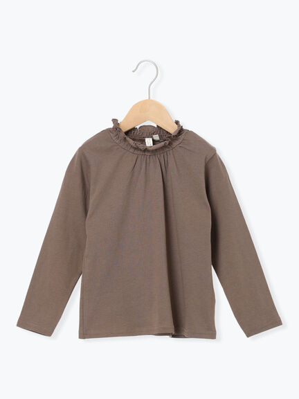 シャーリング衿カットソー（オフホワイト/チャコールグレー/トップス