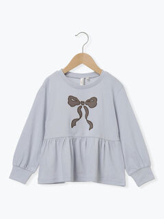 セール】 リボンアップリケロンT（オフホワイト/サックスブルー