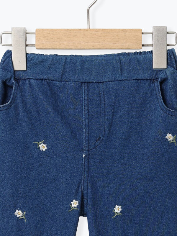 ◎お花刺繍7分丈パンツ（ブルー/ネイビー/ボトムス/パンツ