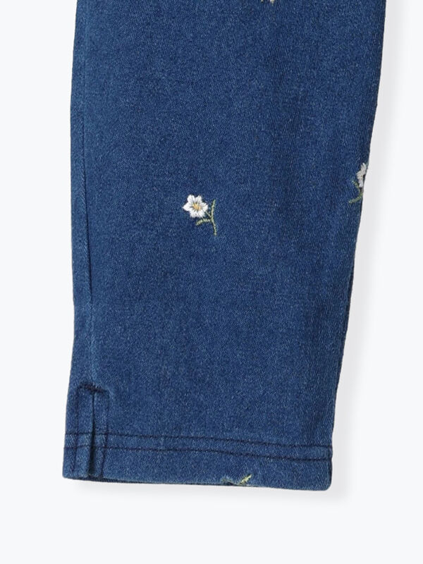 ◎お花刺繍7分丈パンツ（ブルー/ネイビー/ボトムス/パンツ