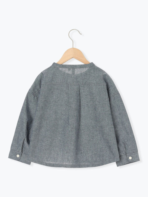 セール】 ダンガリースタンドカラーシャツ（ブルー/ネイビー/トップス