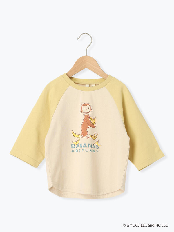 セール】 【おさるのジョージ】ラグラン配色7分袖Tシャツ