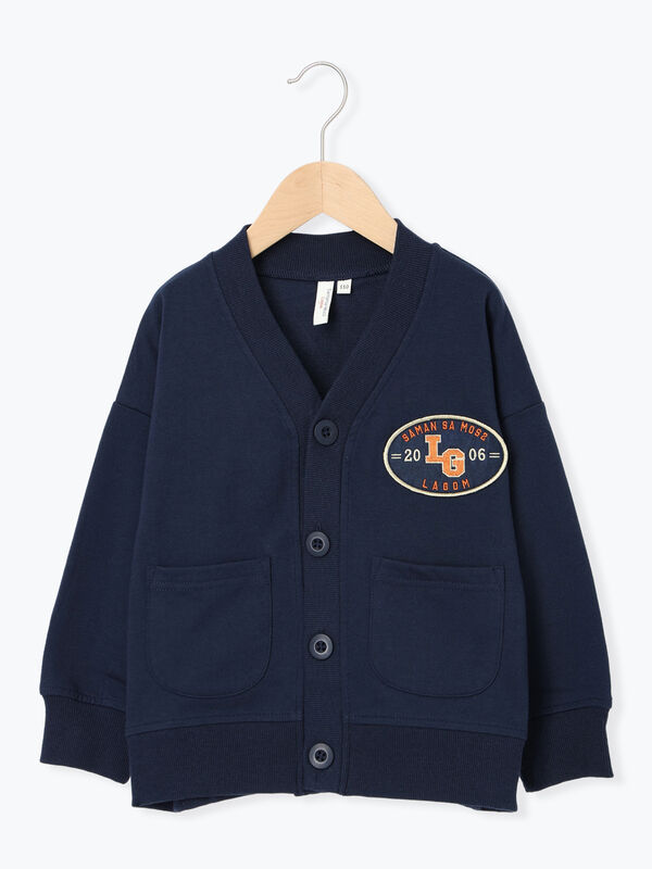 セール】 ワッペン付Vネックカーディガン（ネイビー/キナリ/トップス