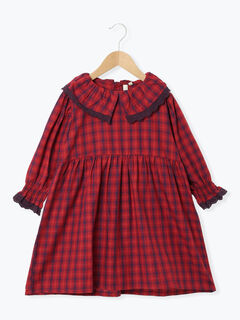 セール】 チェックフリル衿ワンピース（レッド/キャメル/ワンピース