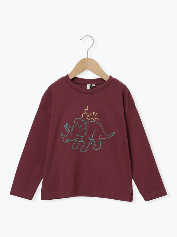 セール】 恐竜刺繍ロンT（ボルドー/グリーン/ブルー/トップス/Tシャツ