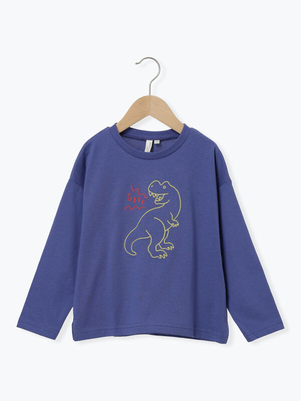 MIKIHOUSE 恐竜刺繍 長袖シャツ 恐竜刺しゅう袖ライン接結長袖Tシャツ(80cm グレー): キッズ