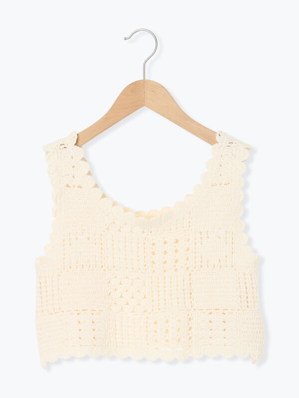 セール】 クロシェ風ニットベスト（ブラウン/キナリ/アウター/ベスト