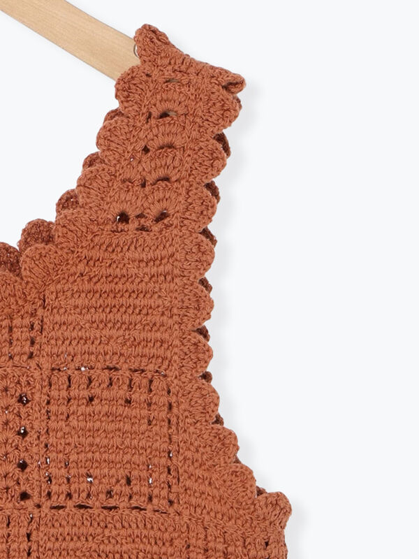 セール】 クロシェ風ニットベスト（ブラウン/キナリ/アウター/ベスト