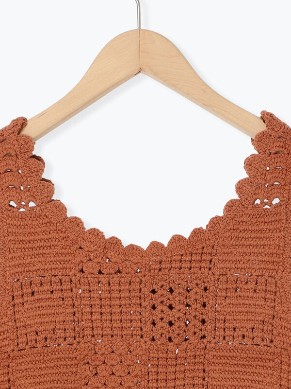 セール】 クロシェ風ニットベスト（ブラウン/キナリ/アウター