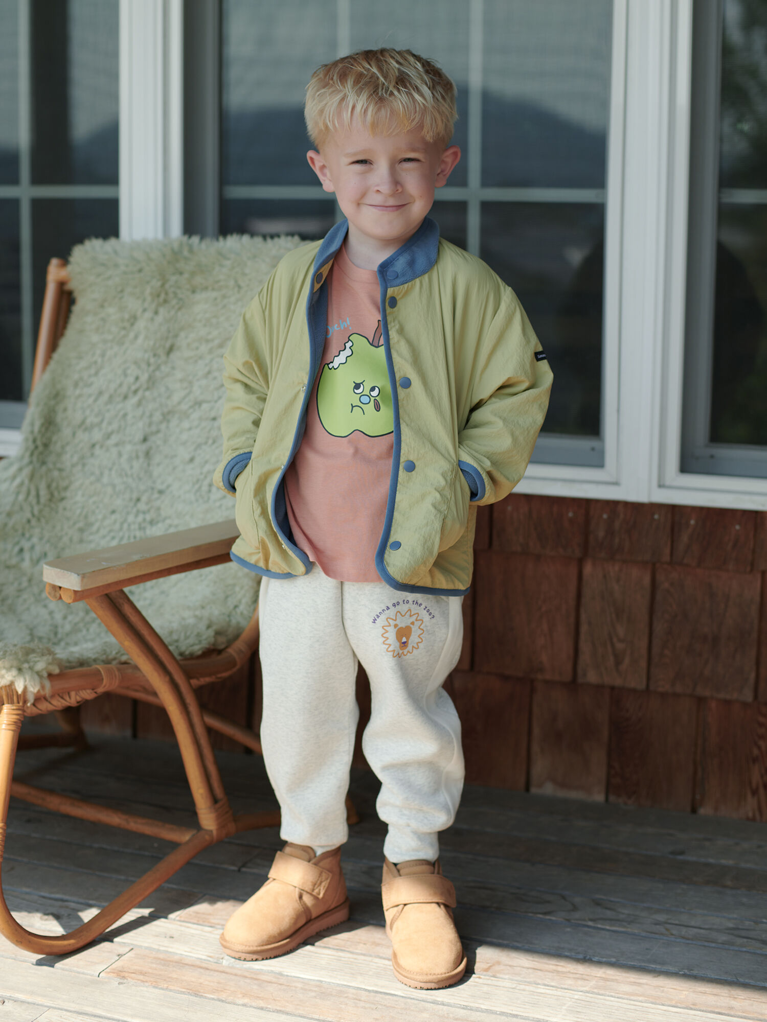 撥水】ナイロン×フリースリバーシブルブルゾン（ピンク/イエロー