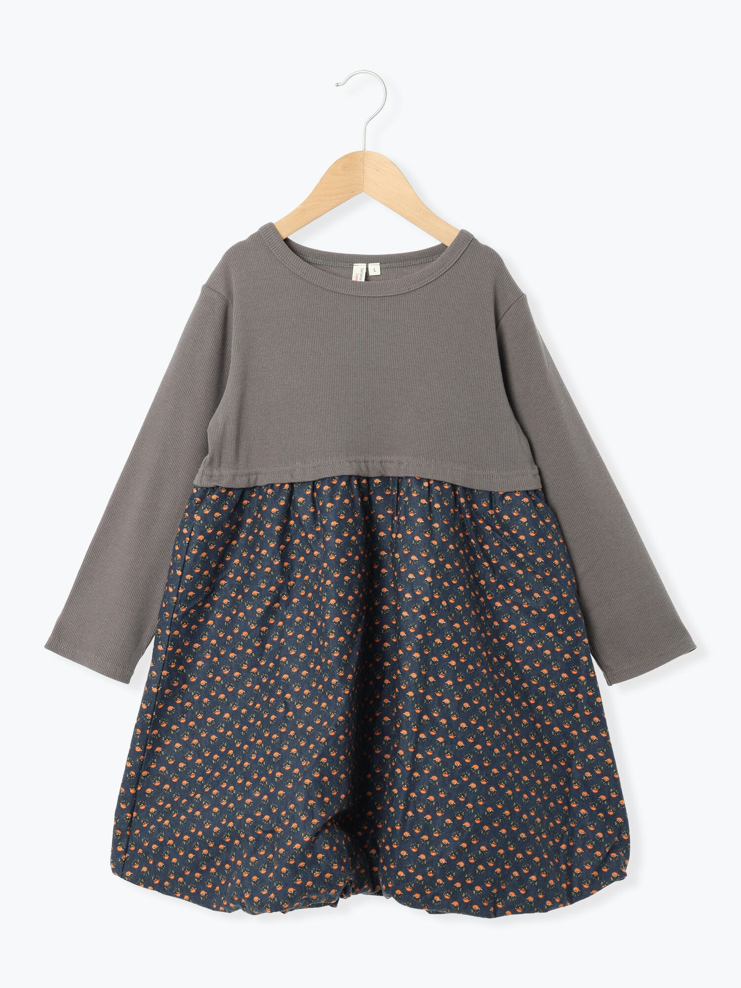 セール】 花柄ドッキングバルーンワンピース（レッド/ネイビー