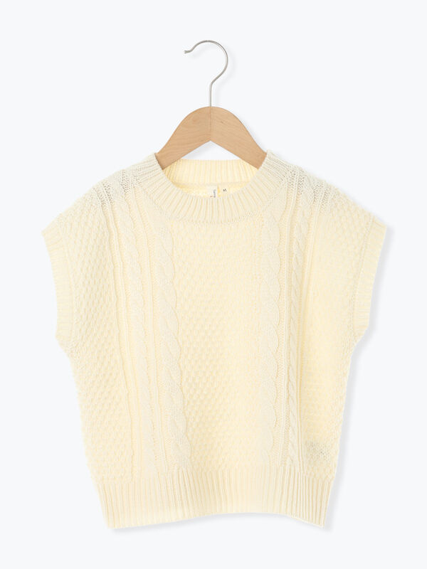 ♡購入者さま♡慈雨トップス　ニットベスト セール】 前後着透かし編みニットベスト（オフホワイト/ベージュ