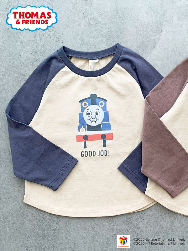 セール】 【きかんしゃトーマス】ラグランロンT（モカ/ネイビー