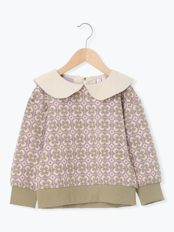 セール】 花柄ジャカードプルオーバー(セットアップ可)（ブラック