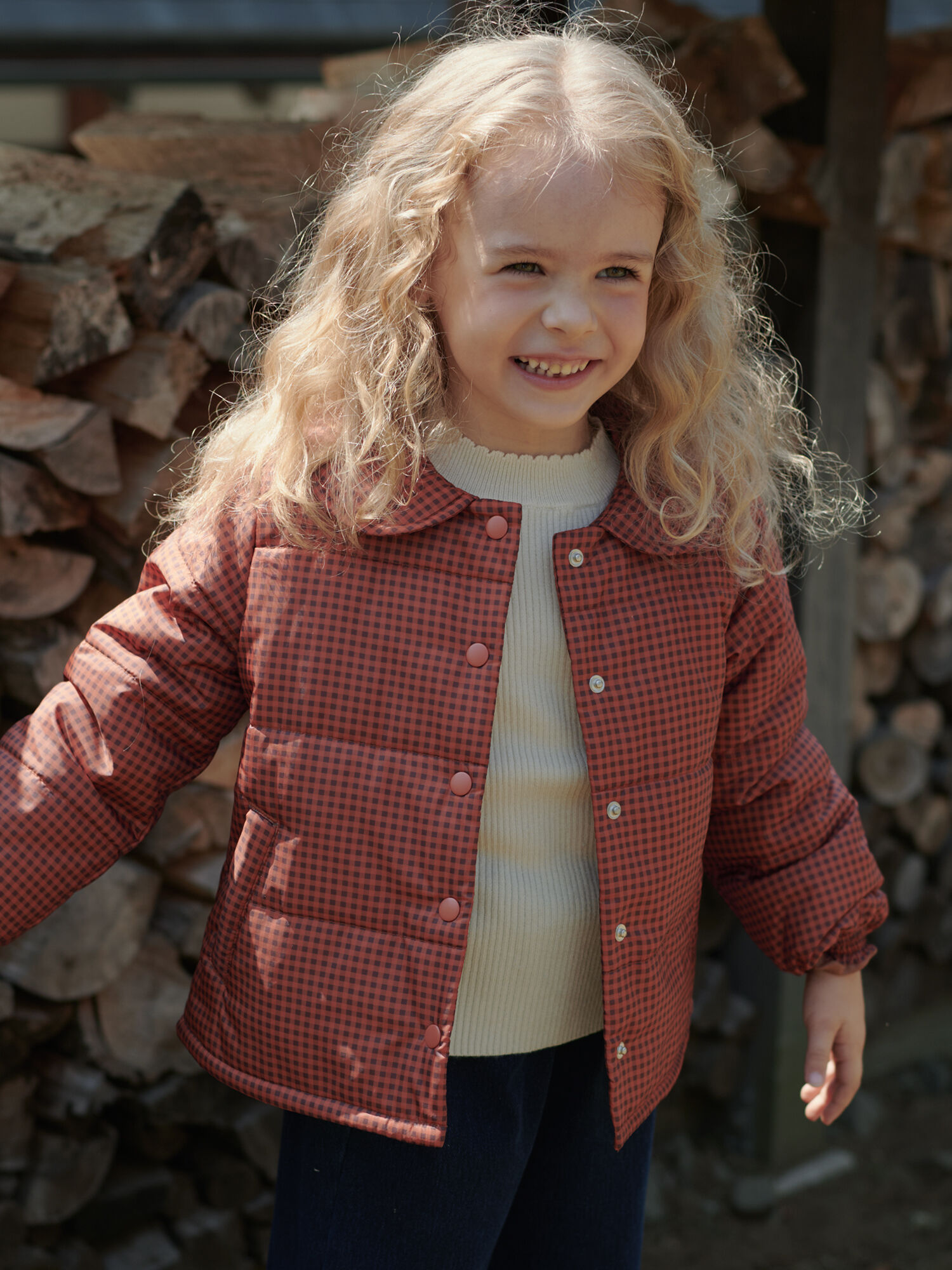 撥水】チェック柄中綿ジャケット（レッド/ブラウン/アウター