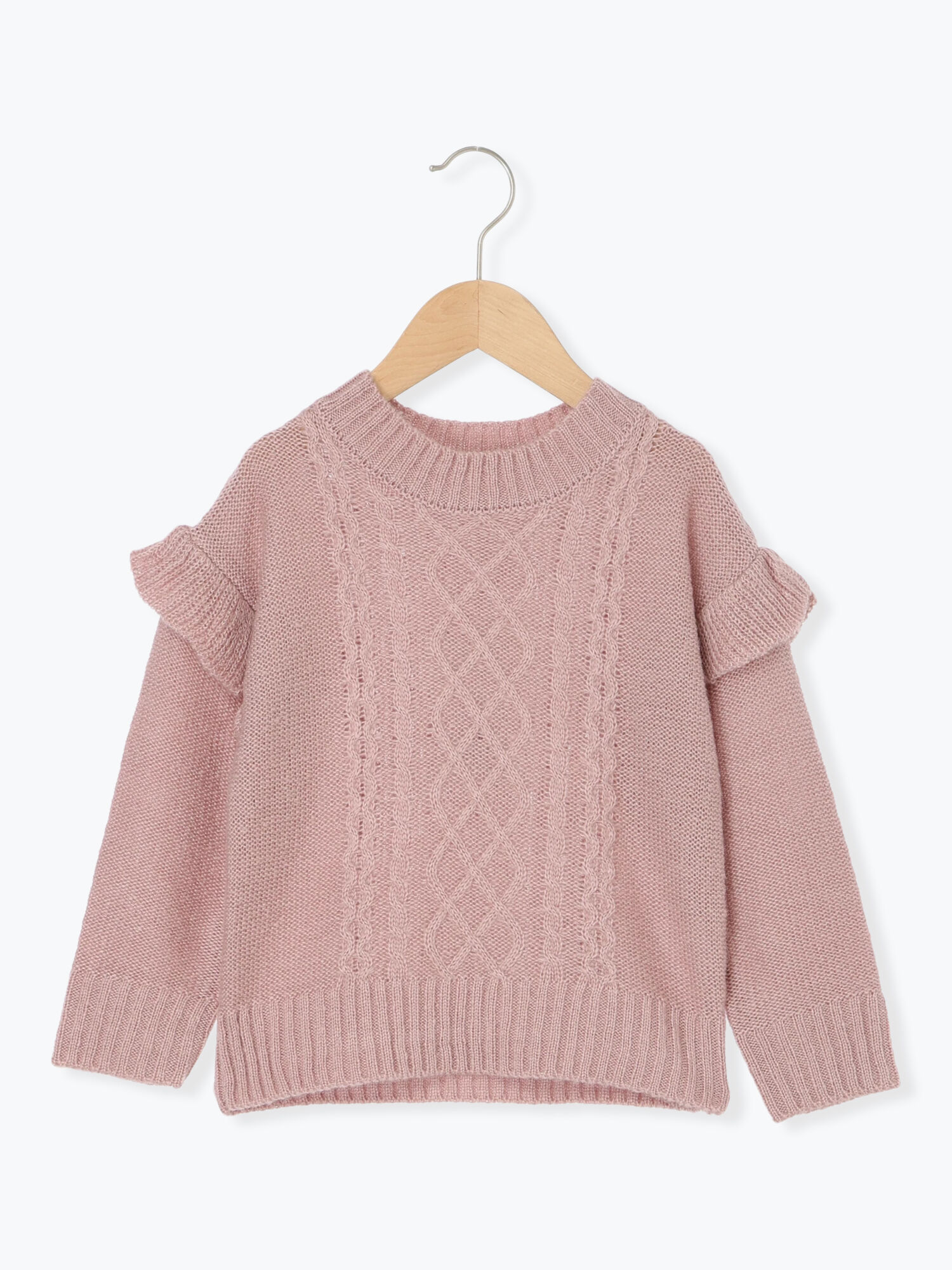 セール】 【マシンウォッシャブル】肩フリルケーブル編みニット