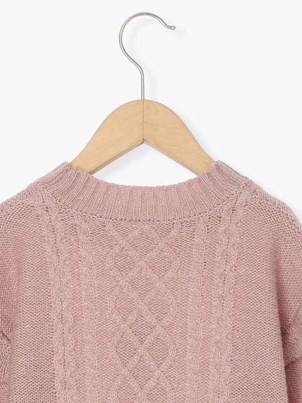 セール】 【マシンウォッシャブル】肩フリルケーブル編みニット