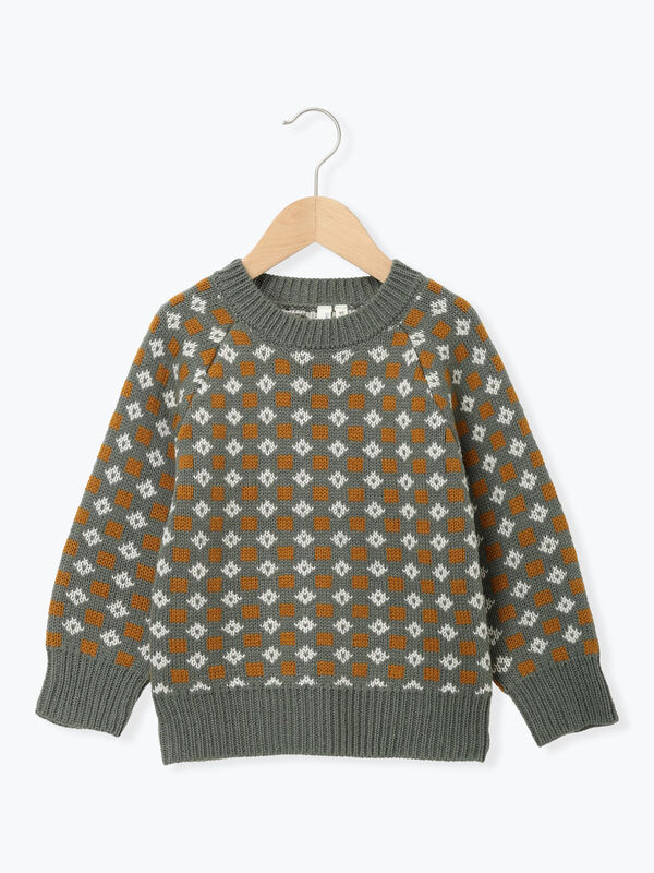 セール】 【マシンウォッシャブル】ジャカード総柄ニット（キャメル