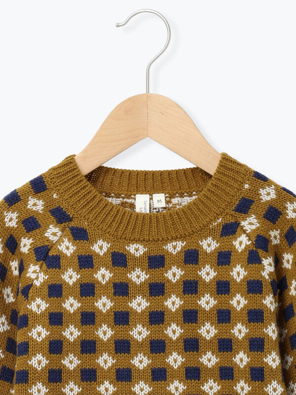 セール】 【マシンウォッシャブル】ジャカード総柄ニット（キャメル