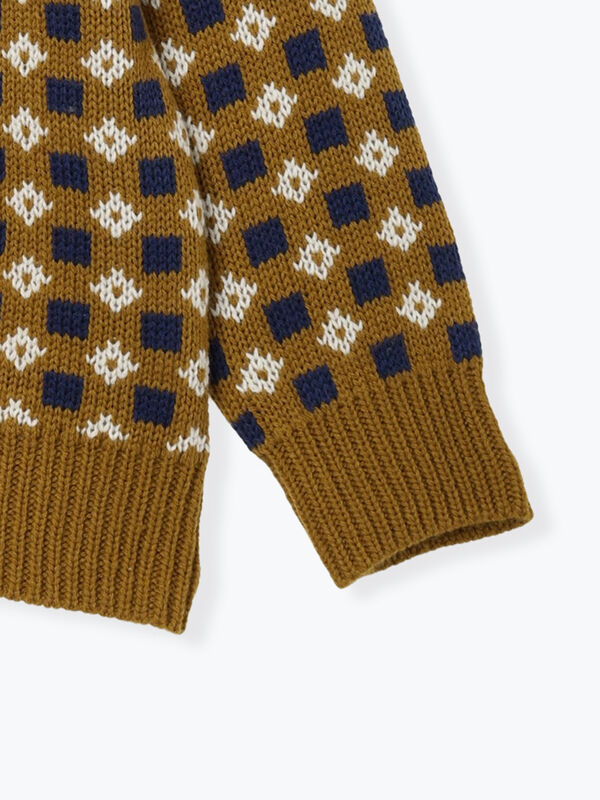 セール】 【マシンウォッシャブル】ジャカード総柄ニット（キャメル