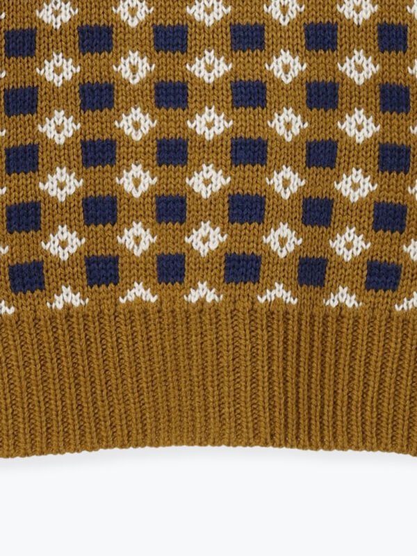 セール】 【マシンウォッシャブル】ジャカード総柄ニット（キャメル