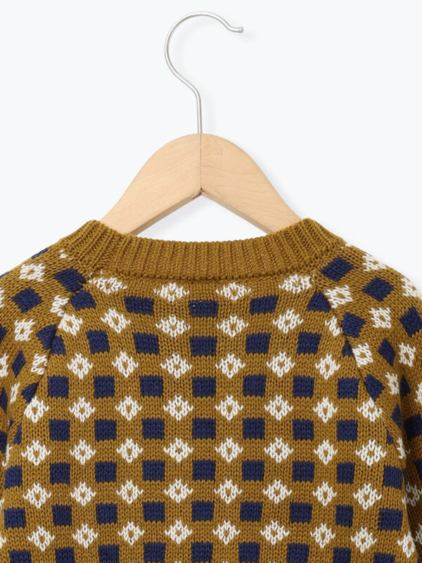 セール】 【マシンウォッシャブル】ジャカード総柄ニット（キャメル