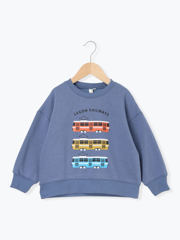 セール】 電車プリント裏起毛トレーナー（イエロー/ミント/ブルー