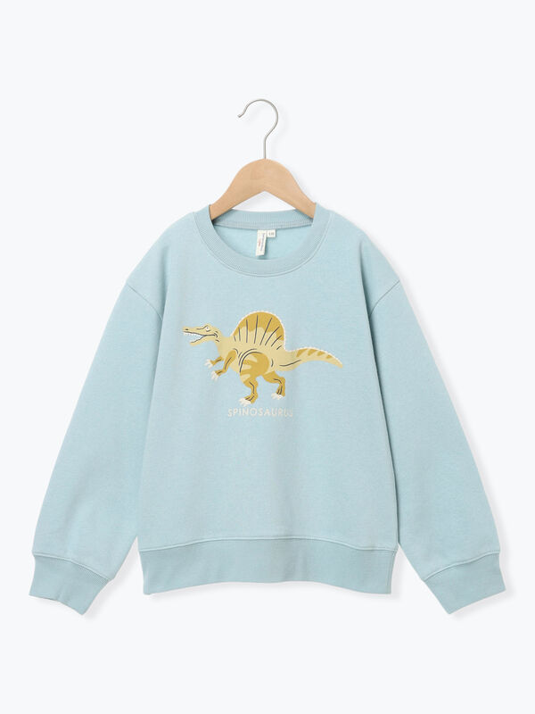 セール】 恐竜プリント裏起毛トレーナー（チャコールグレー/オレンジ