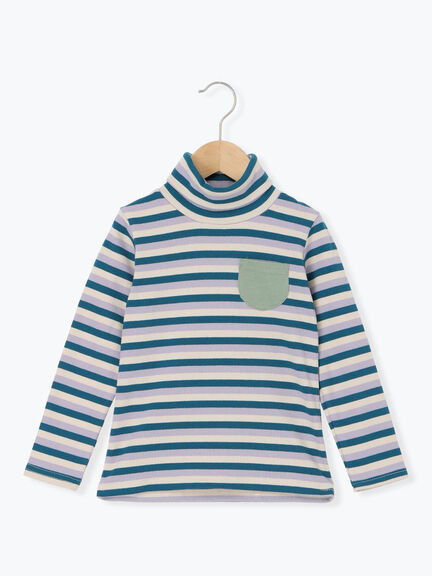 セール】 テレコボーダータートルネックカットソー（レッド/オレンジ