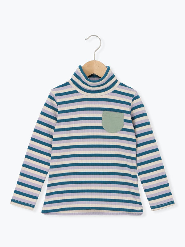 セール】 テレコボーダータートルネックカットソー（レッド/オレンジ