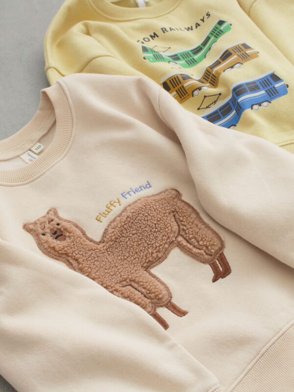 セール】 もふもふアルパカ裏起毛トレーナー（ベージュ/グリーン