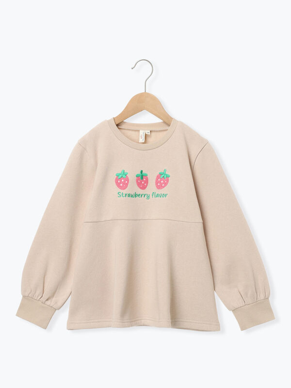 セール】 いちごさがら刺繍裏起毛トレーナー（ピンク/ベージュ
