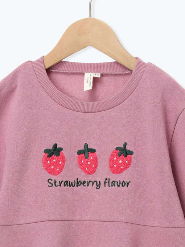 セール】 いちごさがら刺繍裏起毛トレーナー（ピンク/ベージュ